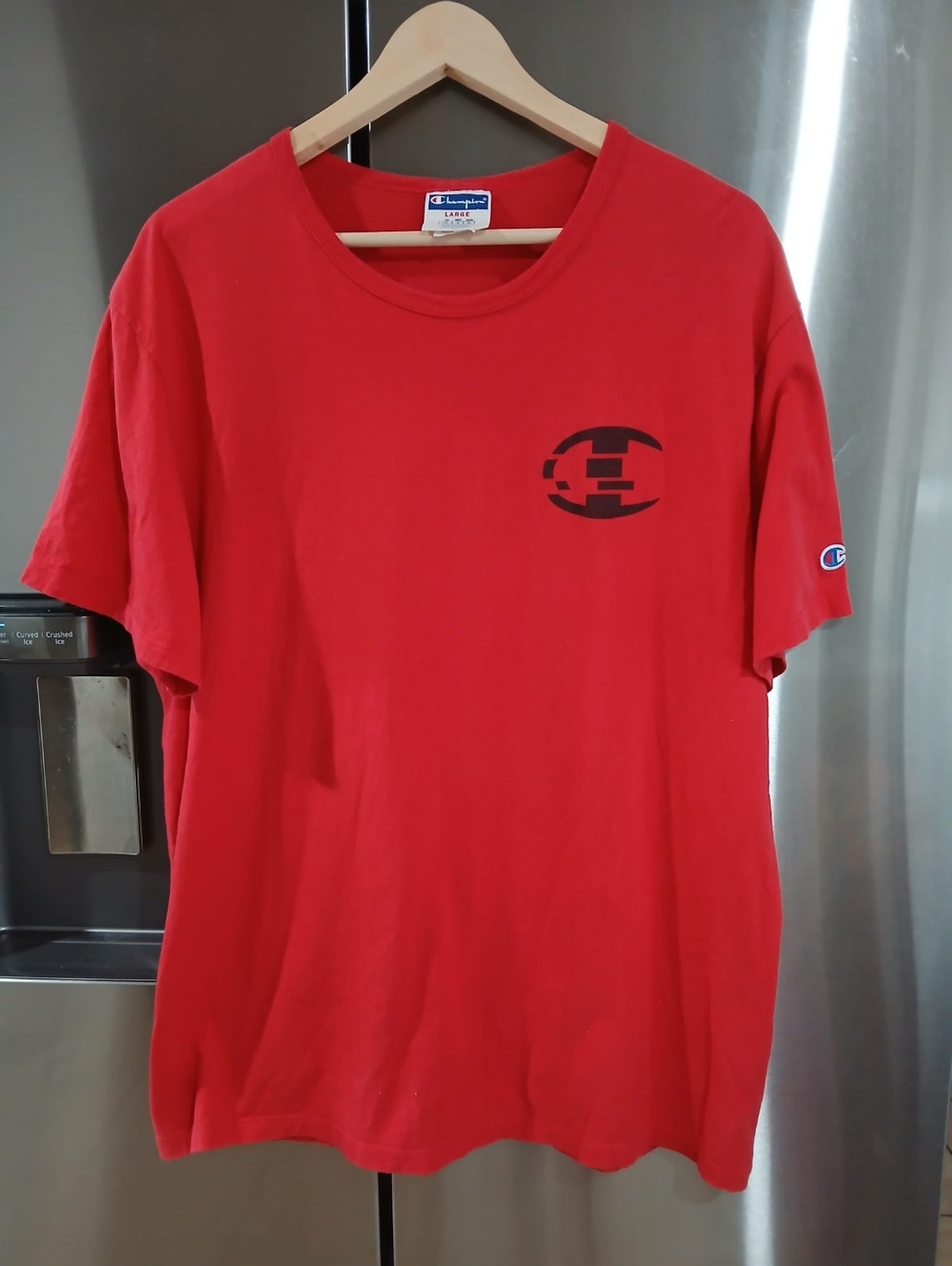 Champion Red Short Sleeve Tee with Small Black Logo